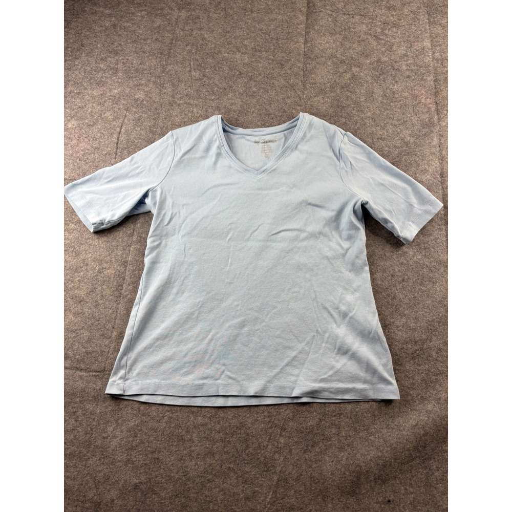 Chicos V-Neck T-Shirt Light Blue 100% Cotton Short Sleeve Size 0 XS